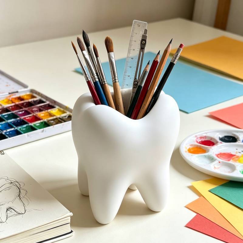 Modern Minimalist Tooth Shaped Pen Holder With 3d Printing For Office Desk Decor