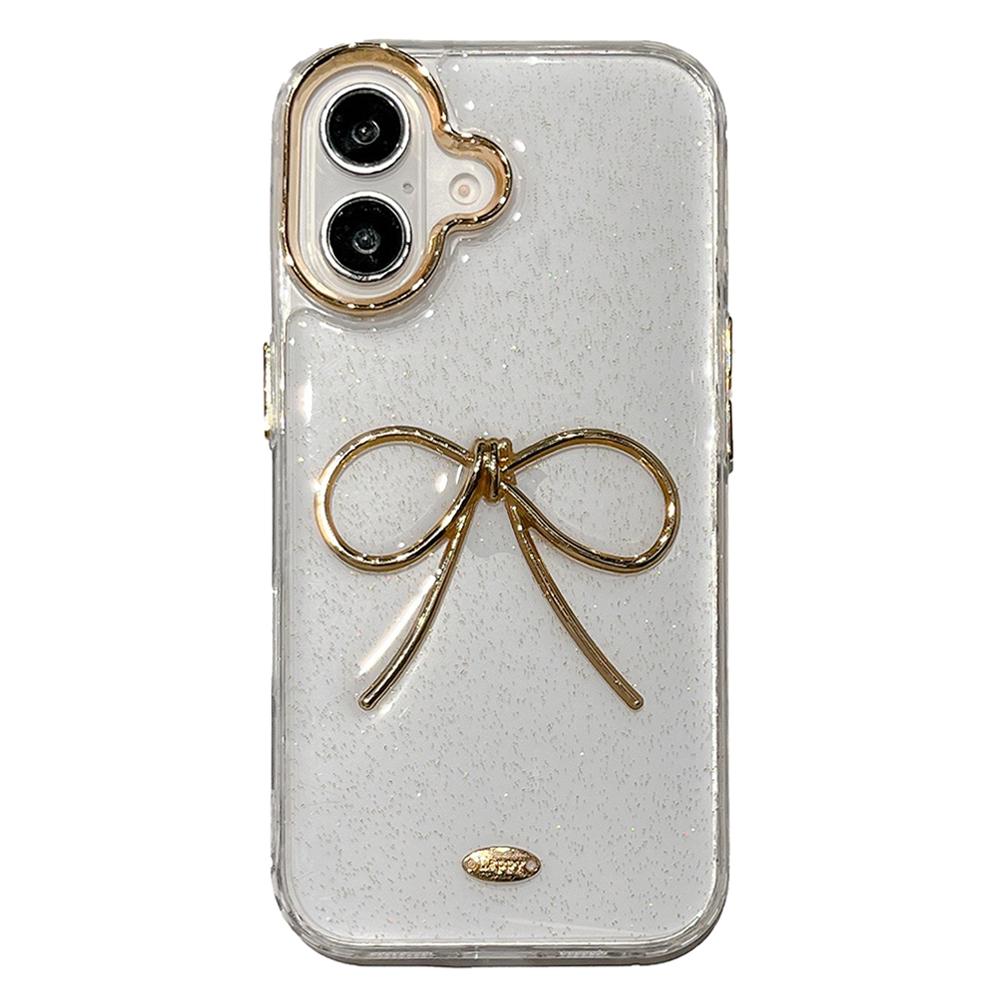 

For iPhone 16 Plus Case Gold Bow Epoxy Design TPU+PC Phone Back Cover As Shown A