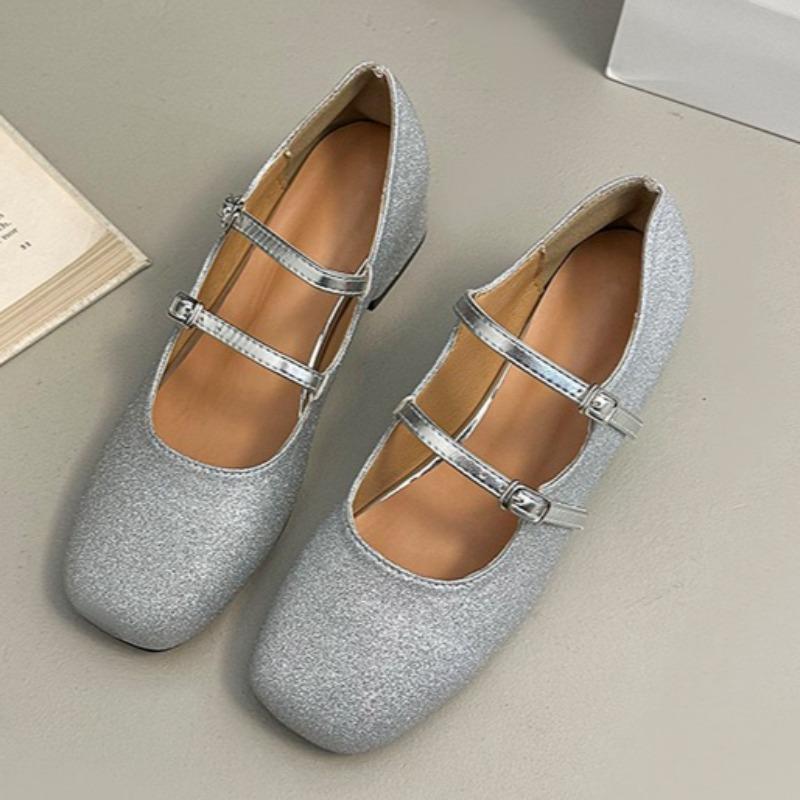 Mary Jane Shoes Heightened Retro Single Shoes Xia Square Toe Shallow Mouth Season One-word Leather Shoes Women