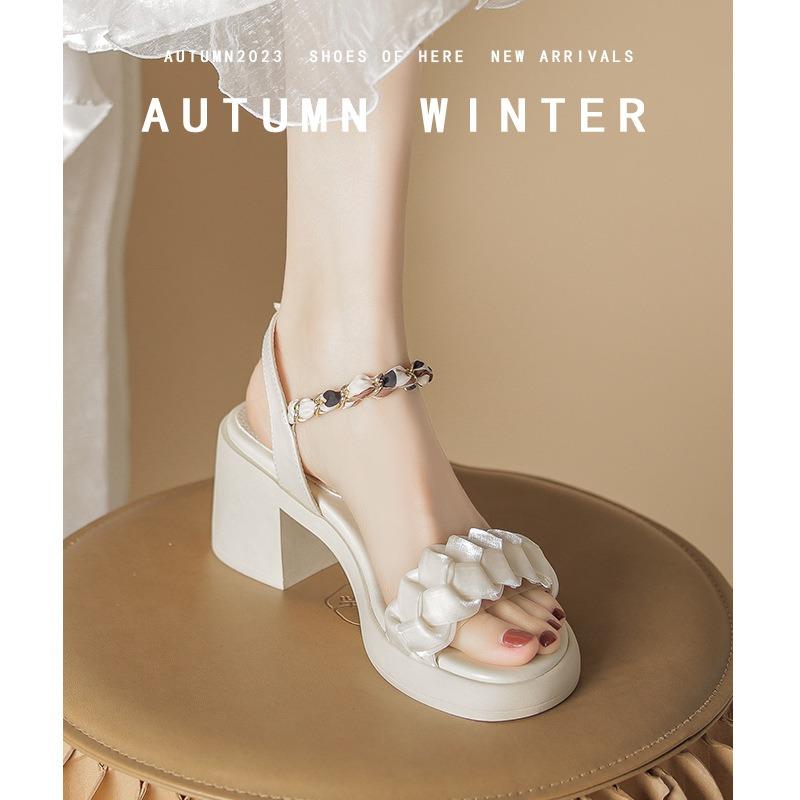 Женские летние сандалии новый темперамент толстая подошва водонепроницаемые на высоком каблуке-столбике сандалии с открытым носком 34 5619₽