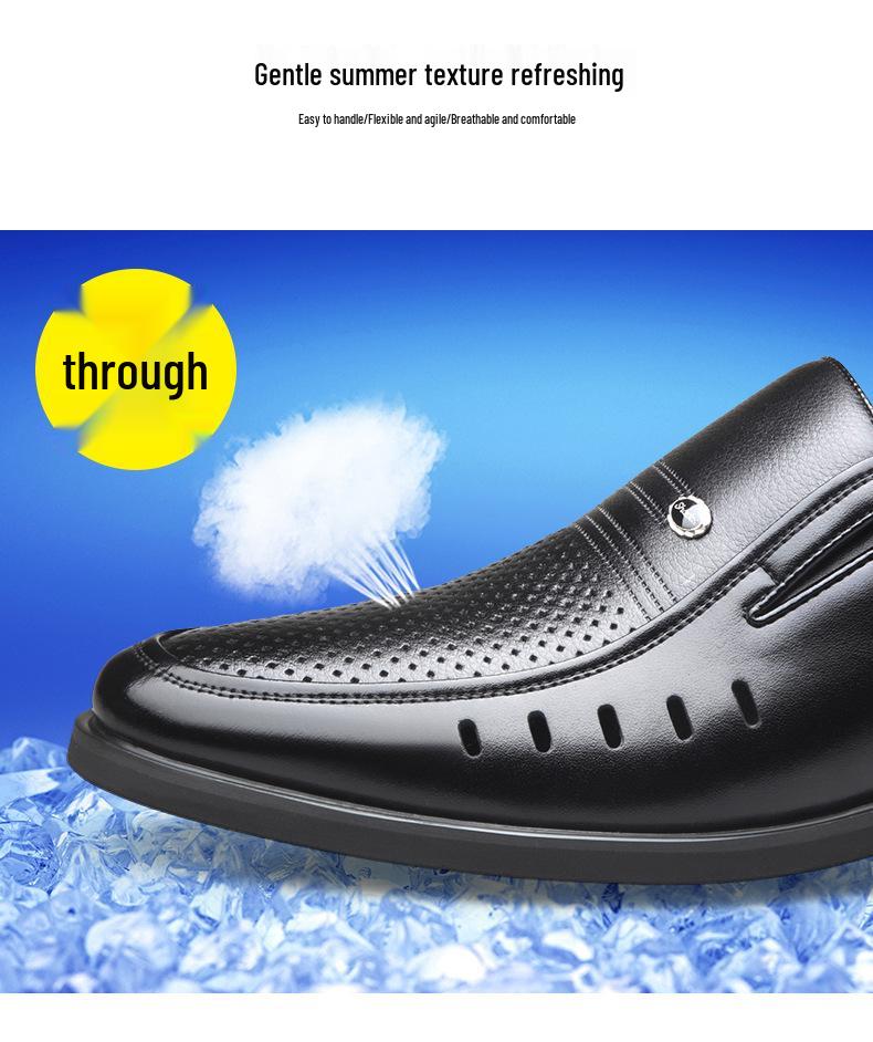 Men's Spring/Summer Hollow Leather Slip-On Shoes - Business Casual & Formal, Ideal for Middle-Aged and Elderly Dads