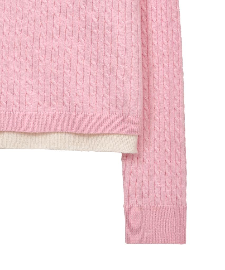 NOIRER FOR WOMAN Layered Henley Neck Signature Cable Knit (Pink)