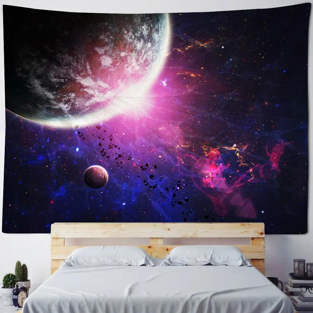 Starry Sky Universe Wall Hanging Tapestry Polyester Fabric Yoga Bed Sheet Beach Mat Living Room Bedroom Home Decoration