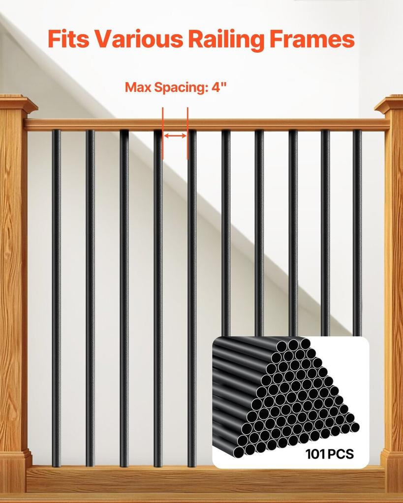 Staircase Balusters 101 Pack 32 In Aluminum Spindles with Screws/Rail Caps
