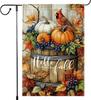 Welcome Fall Cardinal Garden Ag, Autumn Pumpkin Harvest Wooden Barrel Outdoor For Decor, 12x18 Inch Double Sided Burlap Ma SSL