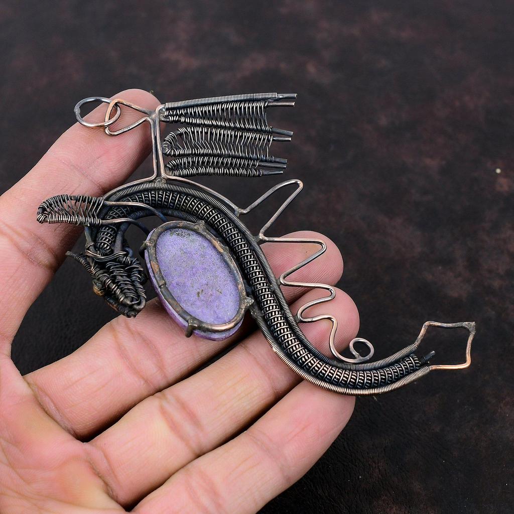 Pandantiv Purpurit Pandantiv Înfășurat în Sârmă de Cupru Pandantiv Dragon Pandantiv cu Piatră Prețioasă Bijuterii Handmade din Sârmă de Cupru Cadou Aniversar Pandantiv Elegant