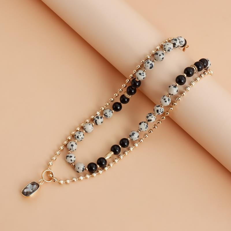 1/2Set Vintage Stone Black Bead Double Layer Necklace Style Jewelry For Women Daily Use