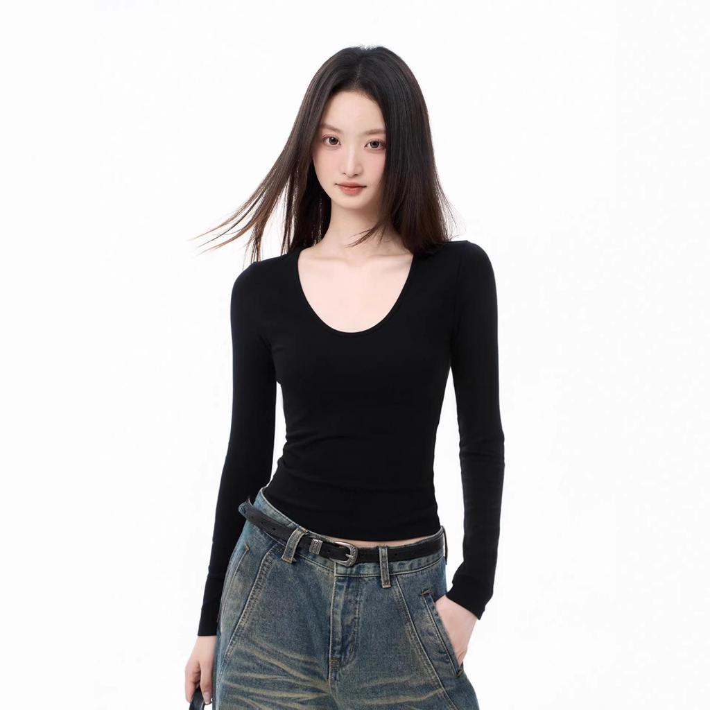 Spicy Girl Retro Long Sleeve Slimming T-shirt for Women