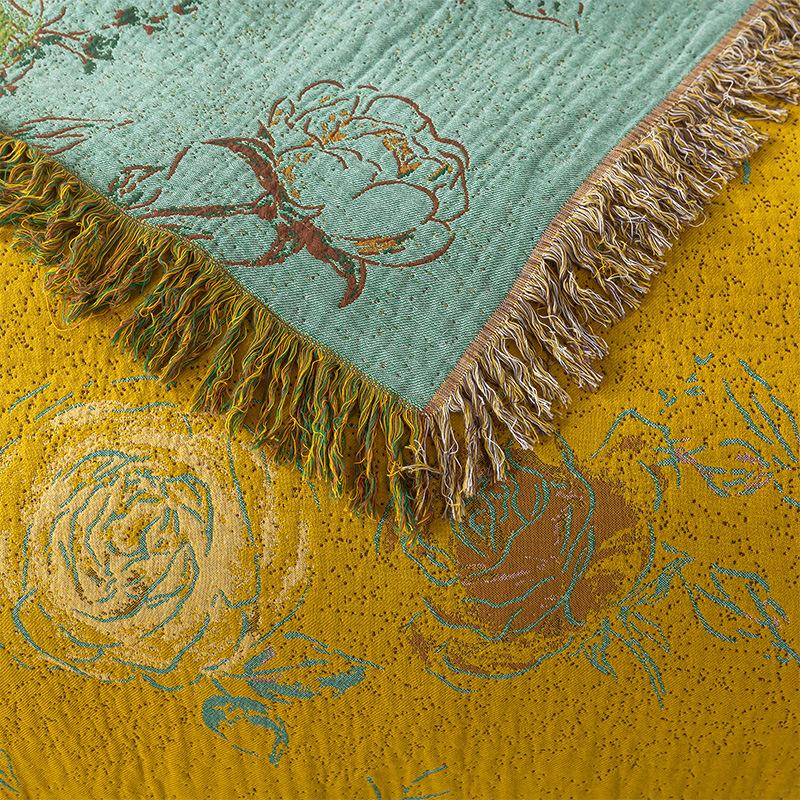 Cotton Gauze Jacquard Throw Blanket Towel Quilt Cover Blanket Office Nap Blanket Household Sofa Towel For Couch Bed Spread Use