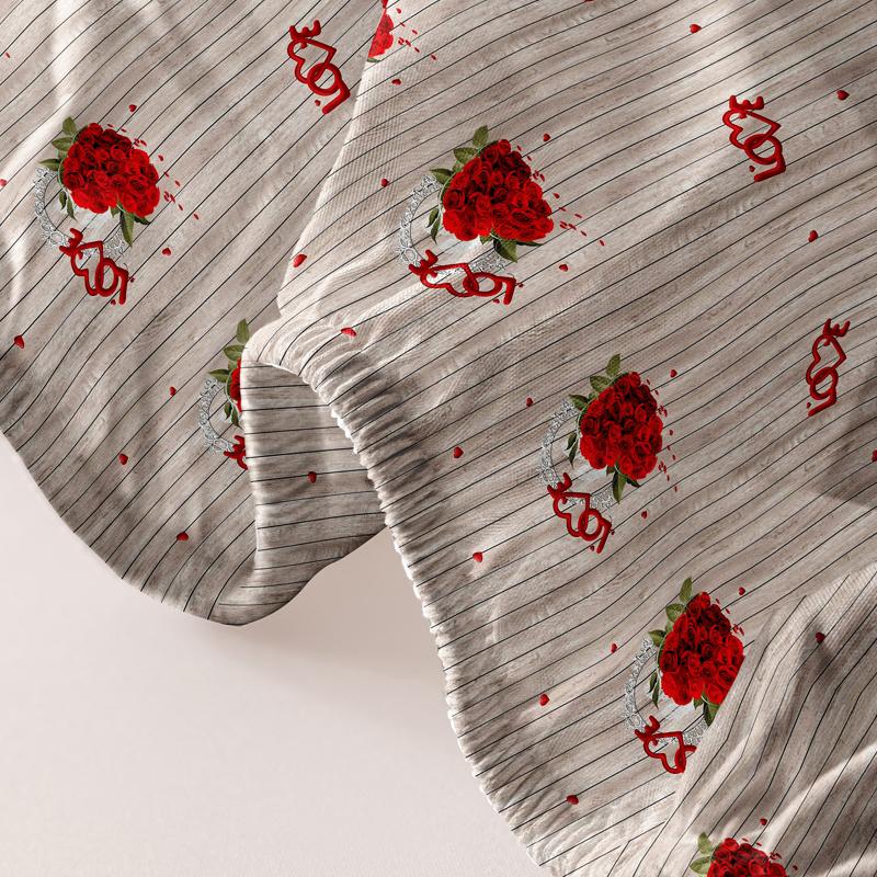 1 Simple Modern Heart-Shaped And Flowers Pattern Frosted Bedsheet, Bedroom Printed Bedspread, Bedding (Excluding Pillowcases)