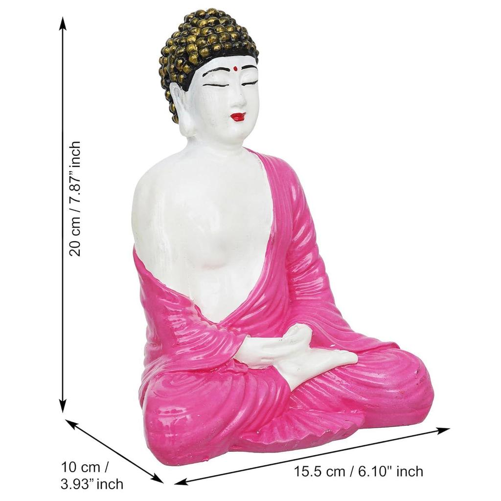 White Pink Resin Handcrafted Meditating Lord Buddha Statue for Living Room Home Decor Office