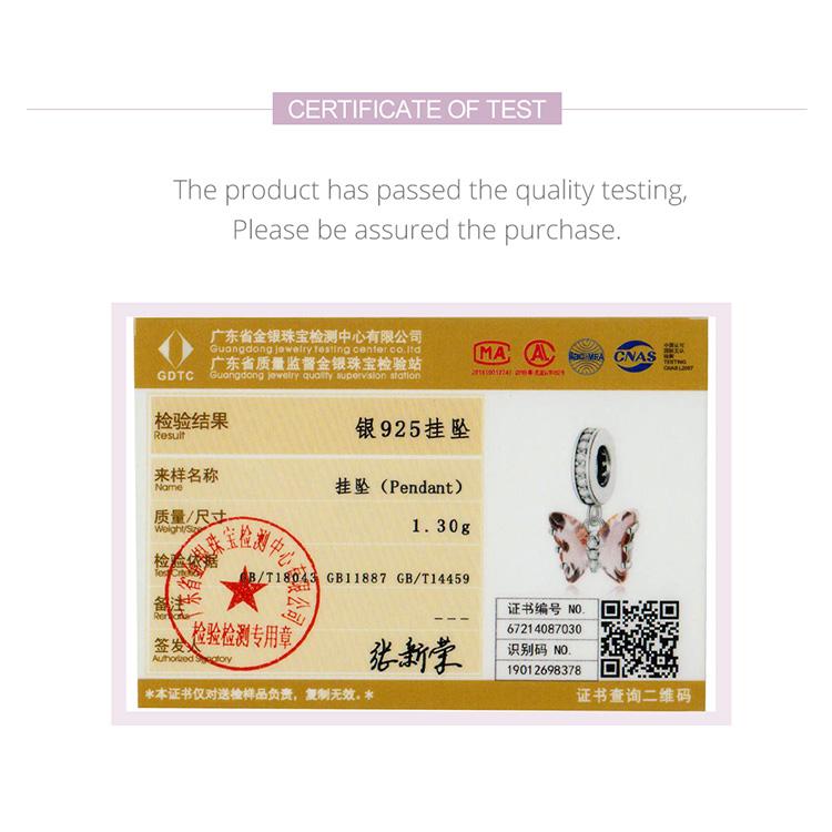 WOSTU Tři barevné korálky se zirkonovým motýlkem 925 se stříbrným přívěskem se hodí pro originální náramek náramek DIY jemné šperky