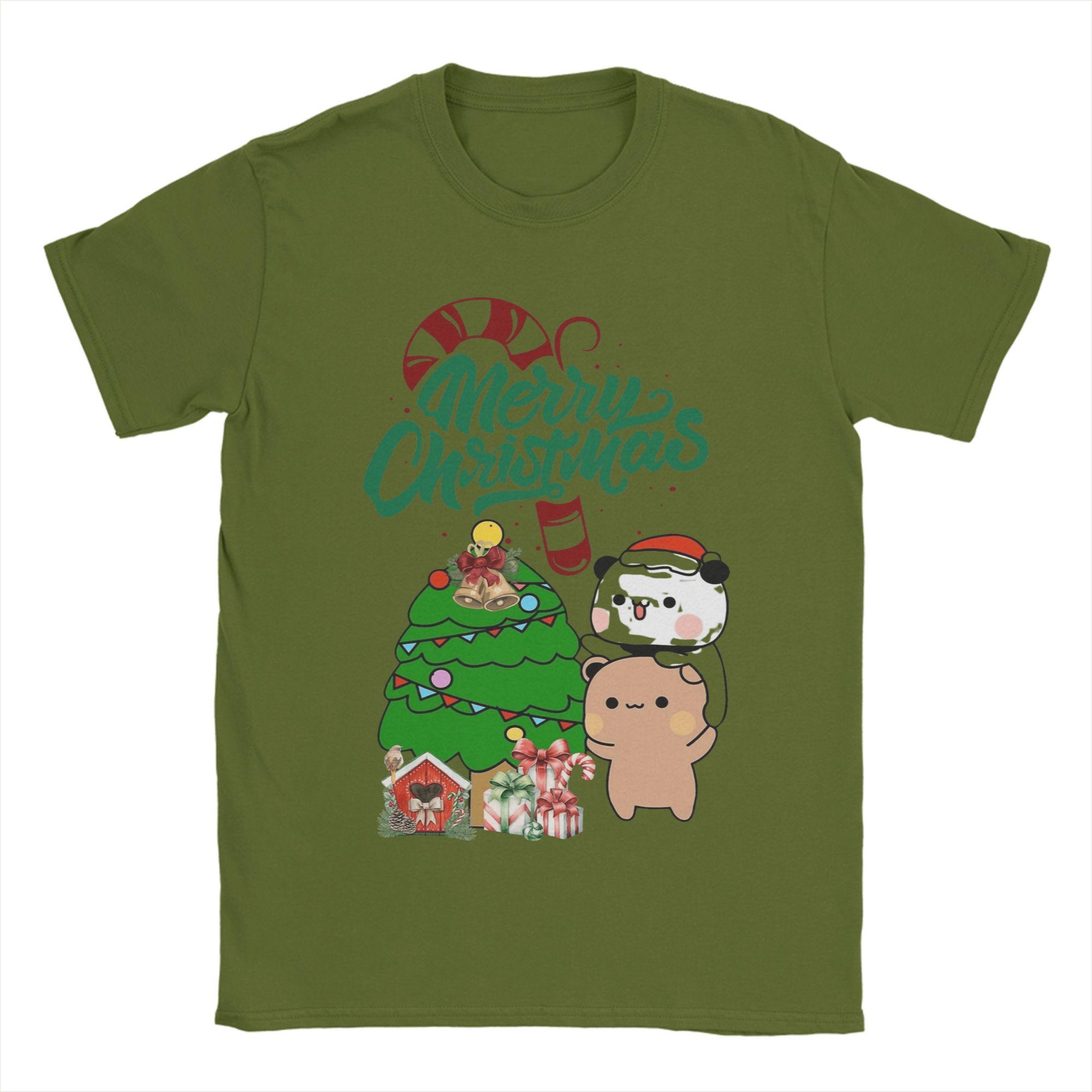 

Men Merry Christmas Tree Bubu Dudu Panda And Brownie Bear Couple New Year 2026 T Shirts Cotton Tops Summer Y2K Fun Short Sleeve 4XL