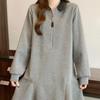 Plus Size Khaki Polo Collar Drop Shoulder Long Sleeve Sweatshirt Dress for Spring/Autumn