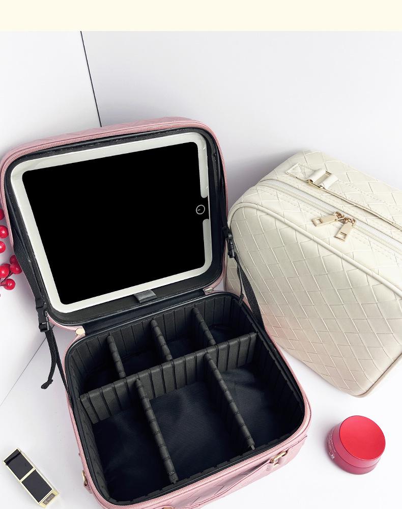 New 2025 LED Mirror Makeup Bag: Large-Capacity, Portable, Hanging Suitcase Storage for Women
