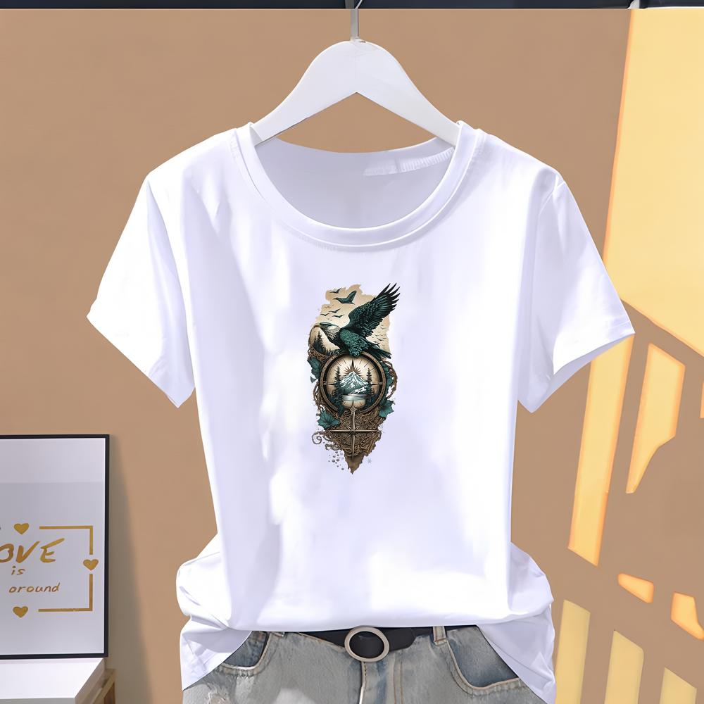 Summer T-shirt with cute and stylish prints, short-sleeve trendy daily wear for women.