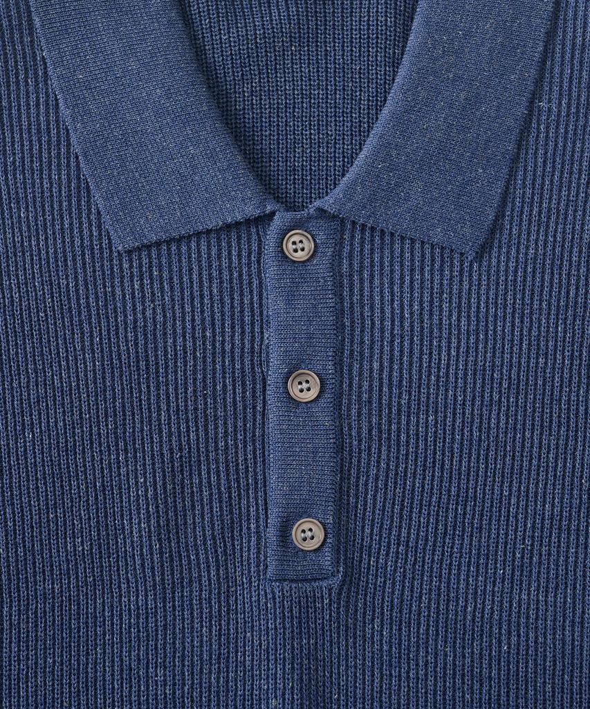 ANALOG MOOD Hacci Button-Up Collar Short Sleeve Knit (Blue)