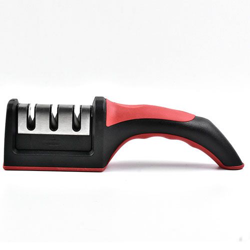 

2022 Новый дизайн, кухонный точильный камень, профессиональный точильный камень, трехступенчатый точильный камень, бытовой инструмент красный