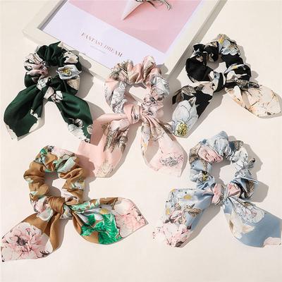 Mode Elastisches Band Schleife Hasenohr Druck Blume Scrunchies Haargummi Haarseil Pferdeschwanz Halter