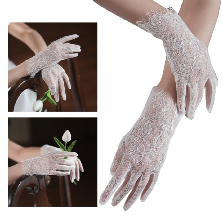 Elegant Fingerless Gloves Flower Brimmed Unique Outfits Lace Gloves for Flapper Bride Wedding Dancing Accessories