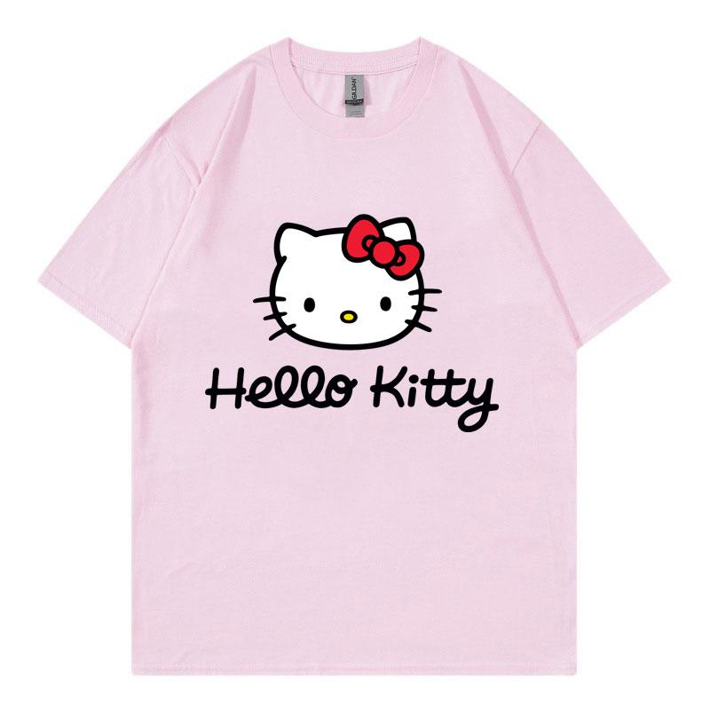 Hello Kitty Cartoon Anime Women T-shirt Summer Short Sleeve 100% Cotton Men Tee Shirts Tops 2025 New Fashion Couple Clothing