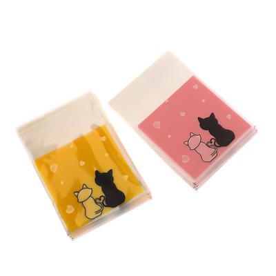 100Pcs Mini Cartoon Cookie Bags Baking Snack Self-Adhesive Bags Couple Cats Biscuits Candy Jewelry Gift Packaging Plastic Bag