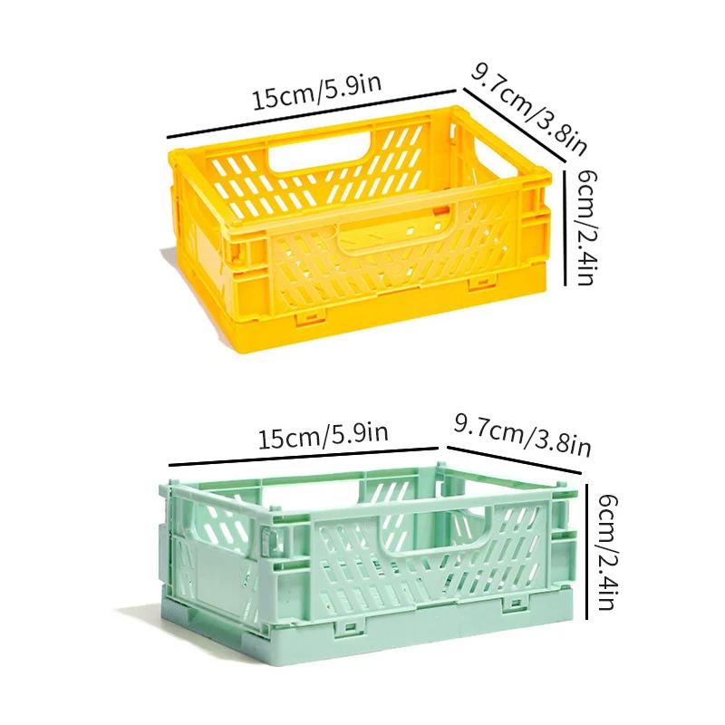 Household Plastic Foldable Storage Basket Student Desktop Collapsible Crate Sundries Organizer Stackable Drawer Container Box