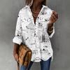 Ladies Casual Long Sleeve Lapel Scenery Printed Blouse Shirt Top