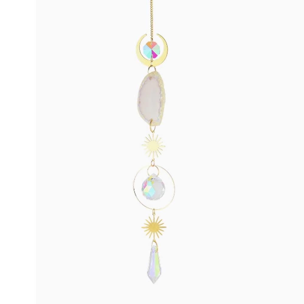 

1 шт., Агат необработанный камень искусственный кристалл настенный подвесной светильник, солнечные глаза и звезды луна подвеска, украшения для дома, садовый солнечный ловец белый