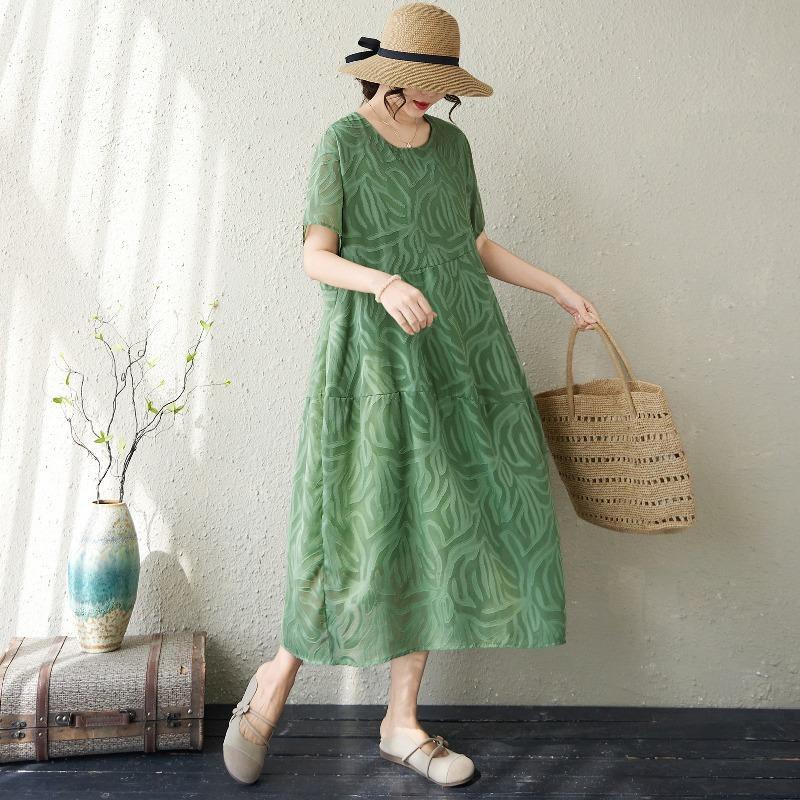 DIMANAF New 2026 Women Plus Size Summer Long Dress Sundress Loose Oversize Maxi Lady Floral Chiffon Jacquard Dress