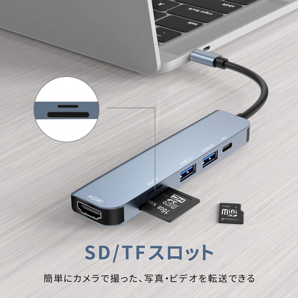 Hub USB C 6 în 1 Adaptor Tip C Extensie USB HDMI Încărcare PD de Mare Viteză 100W Dock Extensie Slot Card Transfer de Date de Mare Viteză Compatibil cu