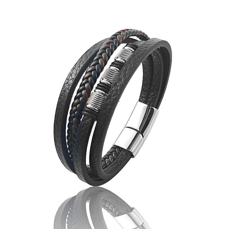 

Simple Style Stainless Steel Men Leather Bracelet Exquisite Twill 2 Color Scheme 20.5/22CM Men s Jewelry Gift Dropshipping 22cm срібний