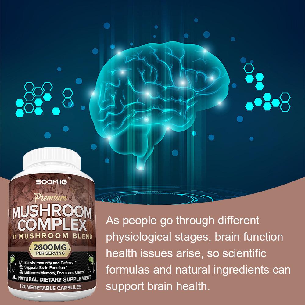 Mushroom Complex 120 Capsules Brain Support Increase Memory Immune Focus Health