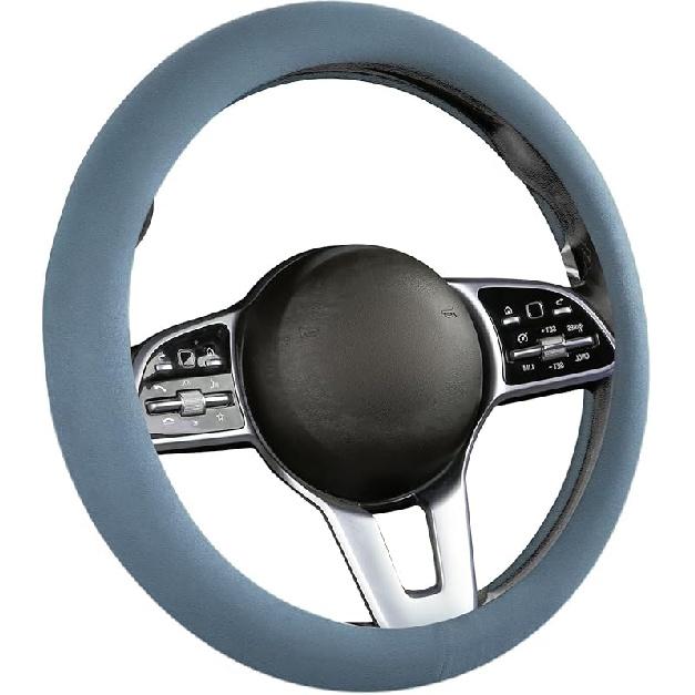 Suede Steering Wheel Cover With Upgraded Silicone Inner Ring, Anti Heat, Breathable, Anti-Slip, Leather Universal 14.5 To 15 Inch Steering Wheel