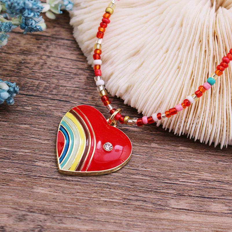 New Wear Colorful Dripping Love Beaded Necklace, Small Fresh Women's Simple Heart-shaped Small Pendant