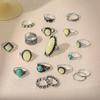 Retro Turquoise Gemstone 18Pcs Personality Combination Ring Set