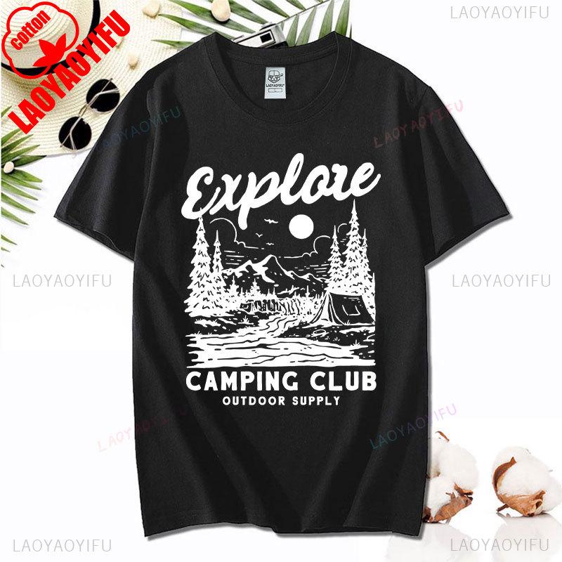 Love Camping I Hate People Vintage Funny T-Shirt Unisex Tees Camping Hiking Short Sleeve Tops Camper Gift Cotton O-Neck T-Shirt