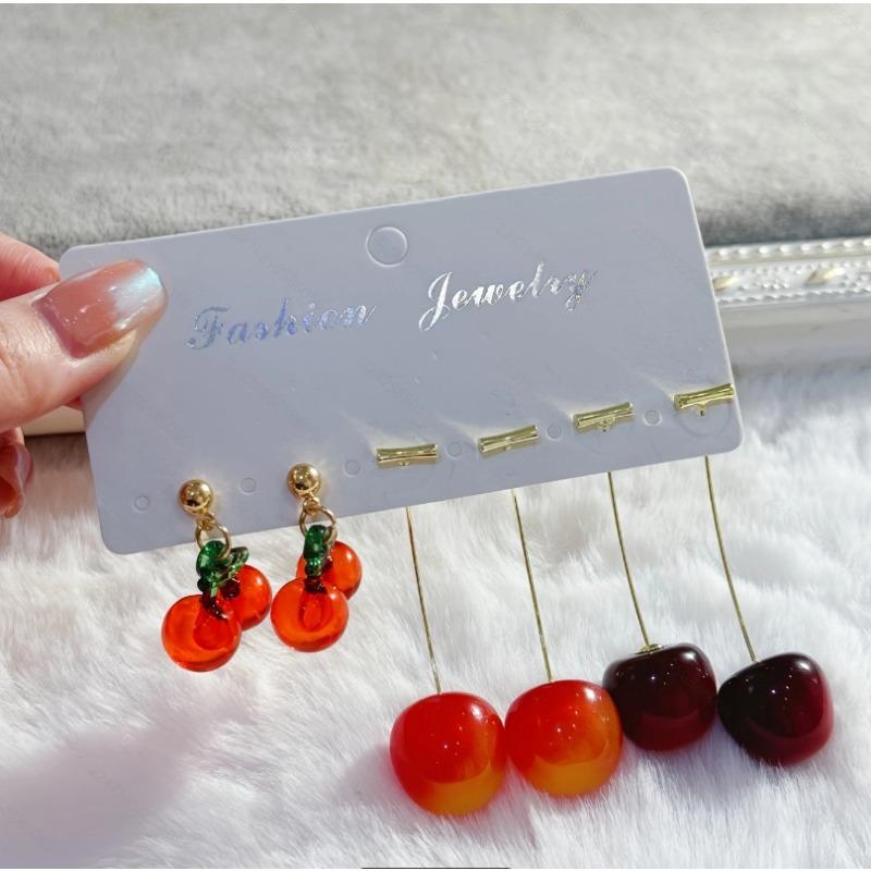 New Cute Simulation Red Cherry Earrings for Women Girl Sweet Resin Hot Sale Earring Student Fruit Fashion Zircon Gift