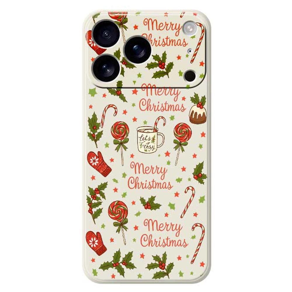 

For iPhone 17 Pro Case Christmas Candy Gloves Pattern Printing Straight Edge TPU Phone Back Cover Beige