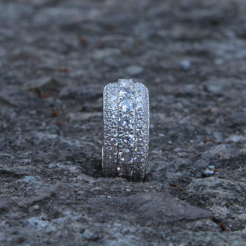 Men's S925 Silver Ring, Hip-hop Men's Personality Niche Micro-inlaid Zircon Gold Ring, One Piece of Hair