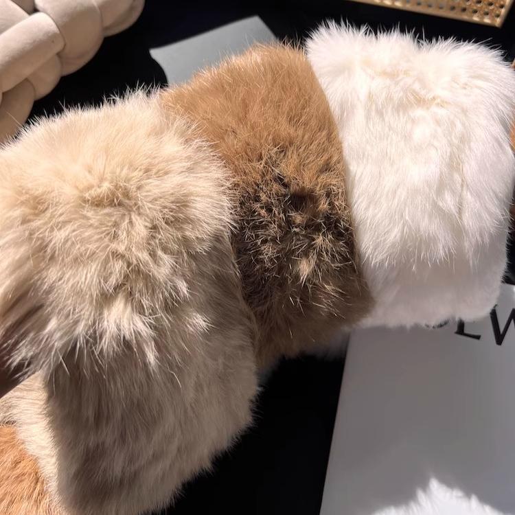 Rabbit Fur Knitted Scarf Women's Autumn and Winter High Sense Korean Version Versatile Warm Thickened Neck Protection Double-sided Fur Plush Scarf