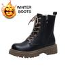 Women’s Winter Boots Casual Short Motorcycle Boots Street Style Black Warm Ankle Boots with Fur Plus Size