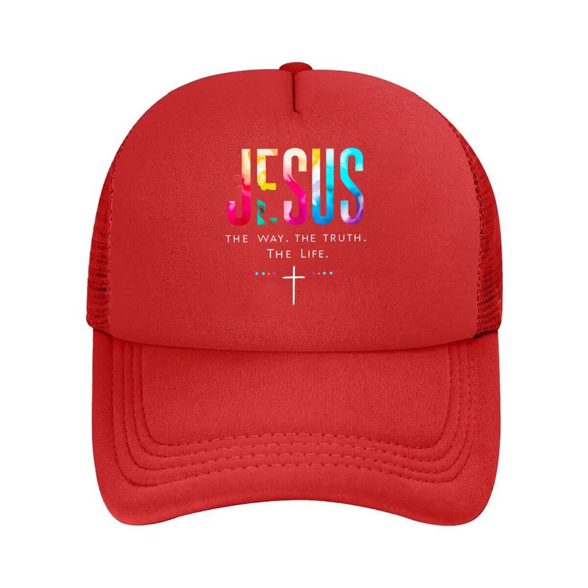 Watercolor Jesus Cross Christian Wall Art Mesh Baseball Cap Hip Hop Adjustable