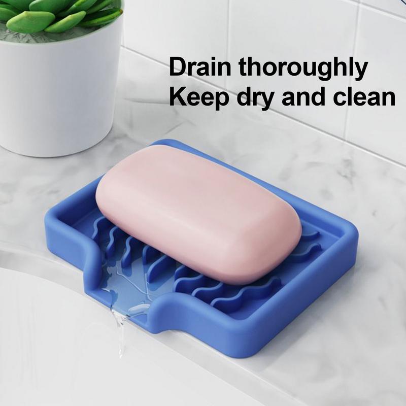 Silicone Soap Holder Self Draining Soap Bar Holder Kitchen Soap Dish Sponge Tray Counter Caddy Organizer for Dish Soap Dispenser