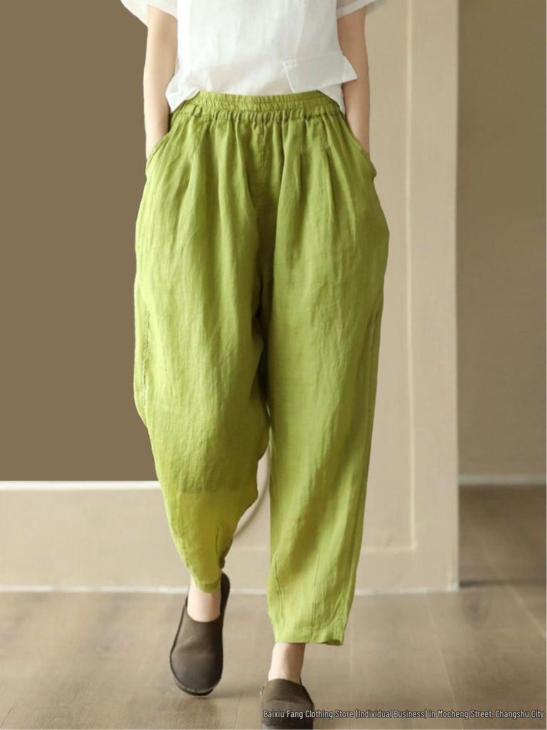 2026 Spring Linen Elastic Waist Casual Pants - Artistic, Simple, Versatile