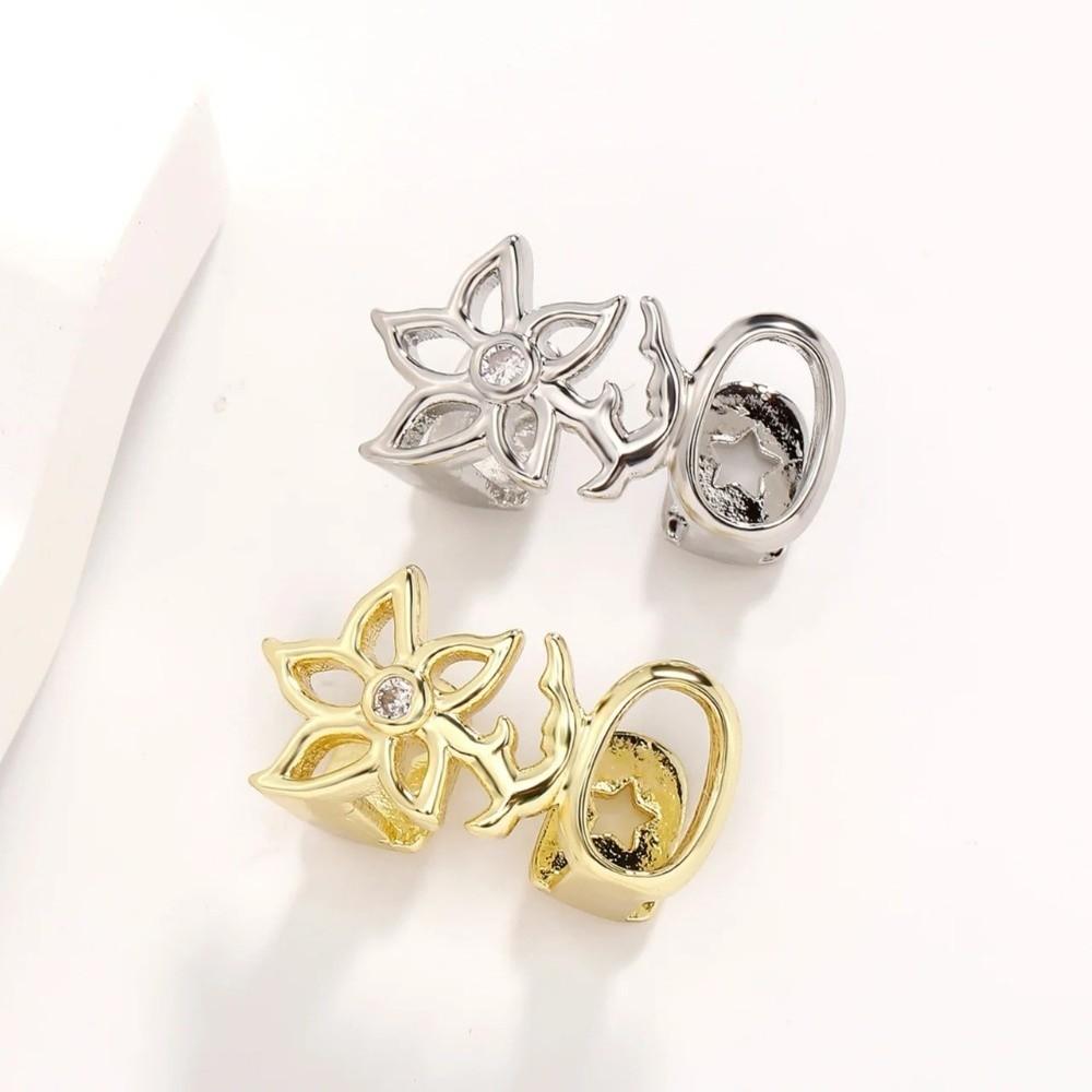 Glossy Finish Double Hollow Flower Grillz Gold Irregular Shape Tooth Grills Daily Wearable