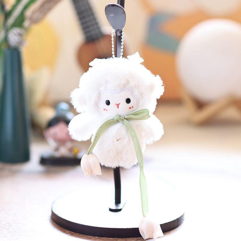 Cute Tulip Lamb Plush Keychain Fluffy Soft Stuffed Pendant Detachable Wrist Lanyard for Girls Birthday Gift