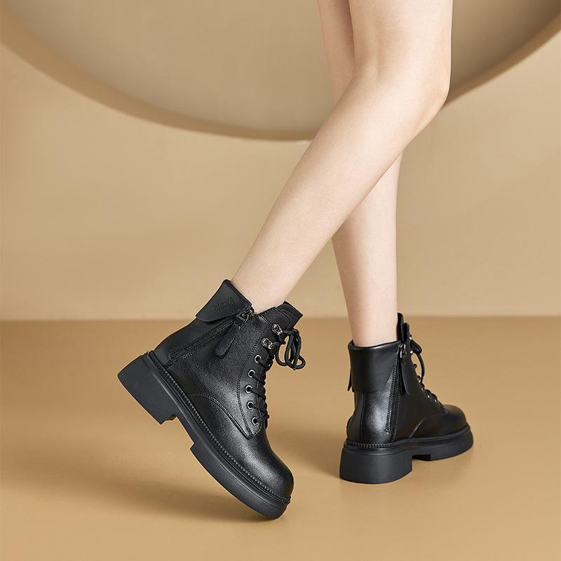 

Leather retro Martin boots women s double-sided zipper women s leather boots lace-up platform casual shoes 35