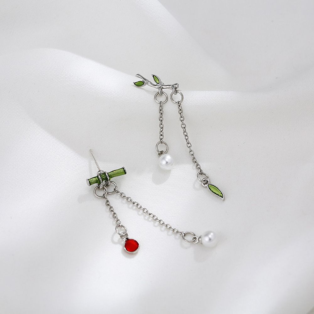 Cute Geometric Women Bamboo Sweet Asymmetric Earrings Dangle Drop Earrings Fashion Jewelry Pearl