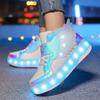Kid's Four-wheel Detachable Flat Shoes Rechargeable LED Luminous Sports Shoes with Wings Children's Skates with Brakes Roller Skates sneakers
